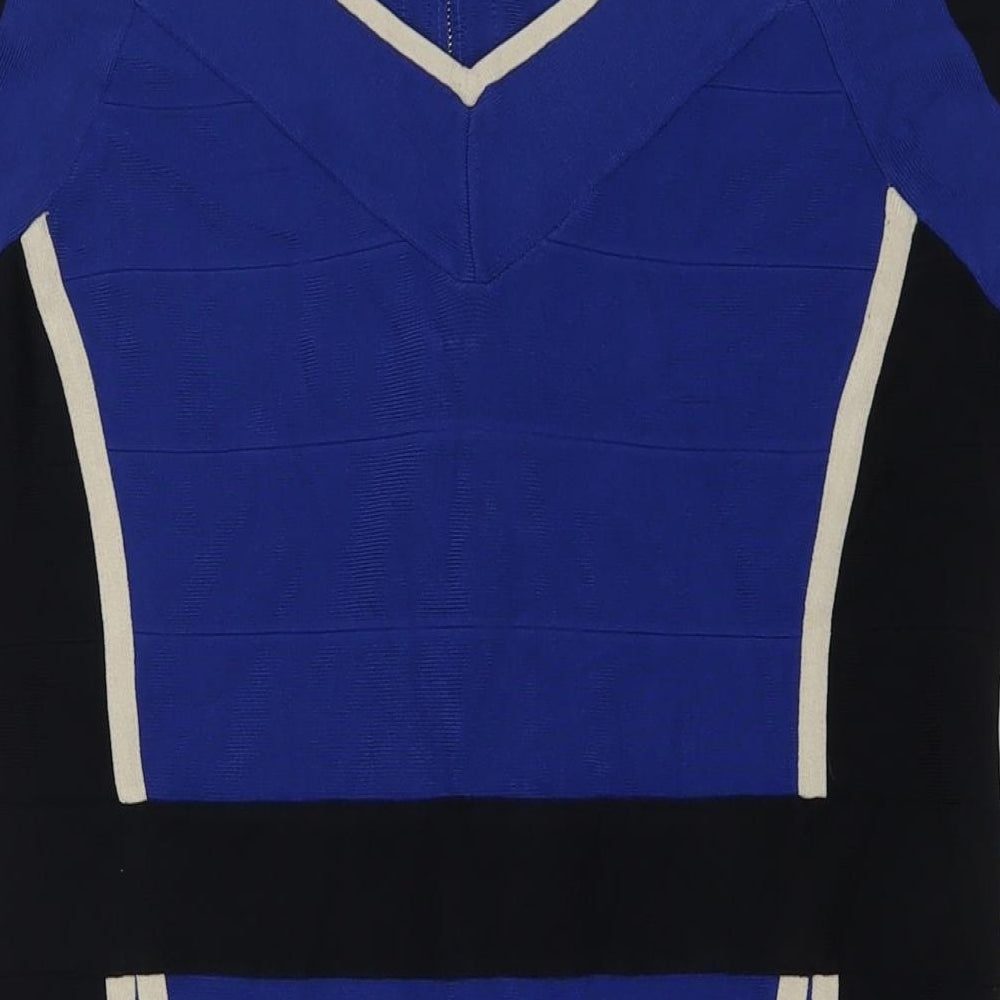 Phase Eight Womens Blue Colourblock Viscose A-Line Size 16 V-Neck Zip