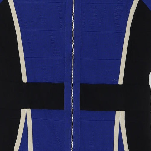 Phase Eight Womens Blue Colourblock Viscose A-Line Size 16 V-Neck Zip