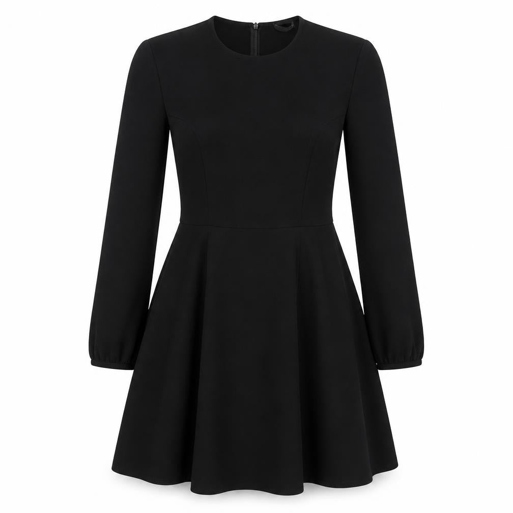 Front view of Zara women’s black polyester fit & flare, size S, round neck pullover