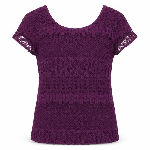 Kaliko Womens Purple Floral Cotton Basic T-Shirt Size 10 Round Neck