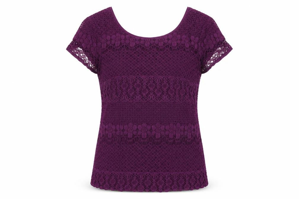Kaliko Womens Purple Floral Cotton Basic T-Shirt Size 10 Round Neck