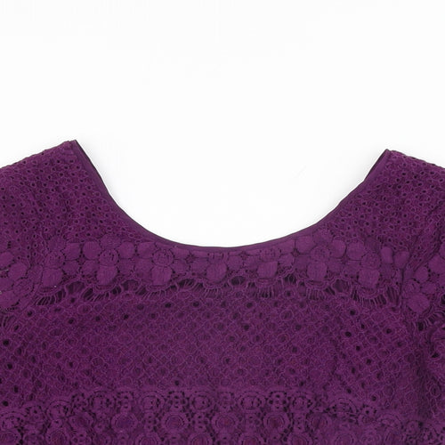 Kaliko Womens Purple Floral Cotton Basic T-Shirt Size 10 Round Neck