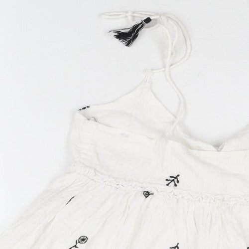 Zara Womens White Floral Polyester Basic T-Shirt Size S V-Neck