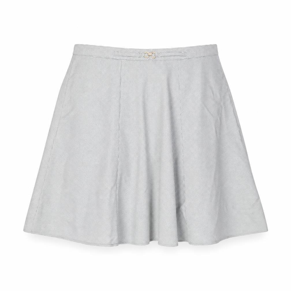 Front view of Damart women’s grey geometric polyester swing skirt, size UK 20