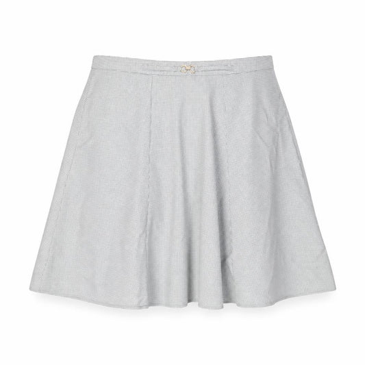 Front view of Damart women’s grey geometric polyester swing skirt, size UK 20