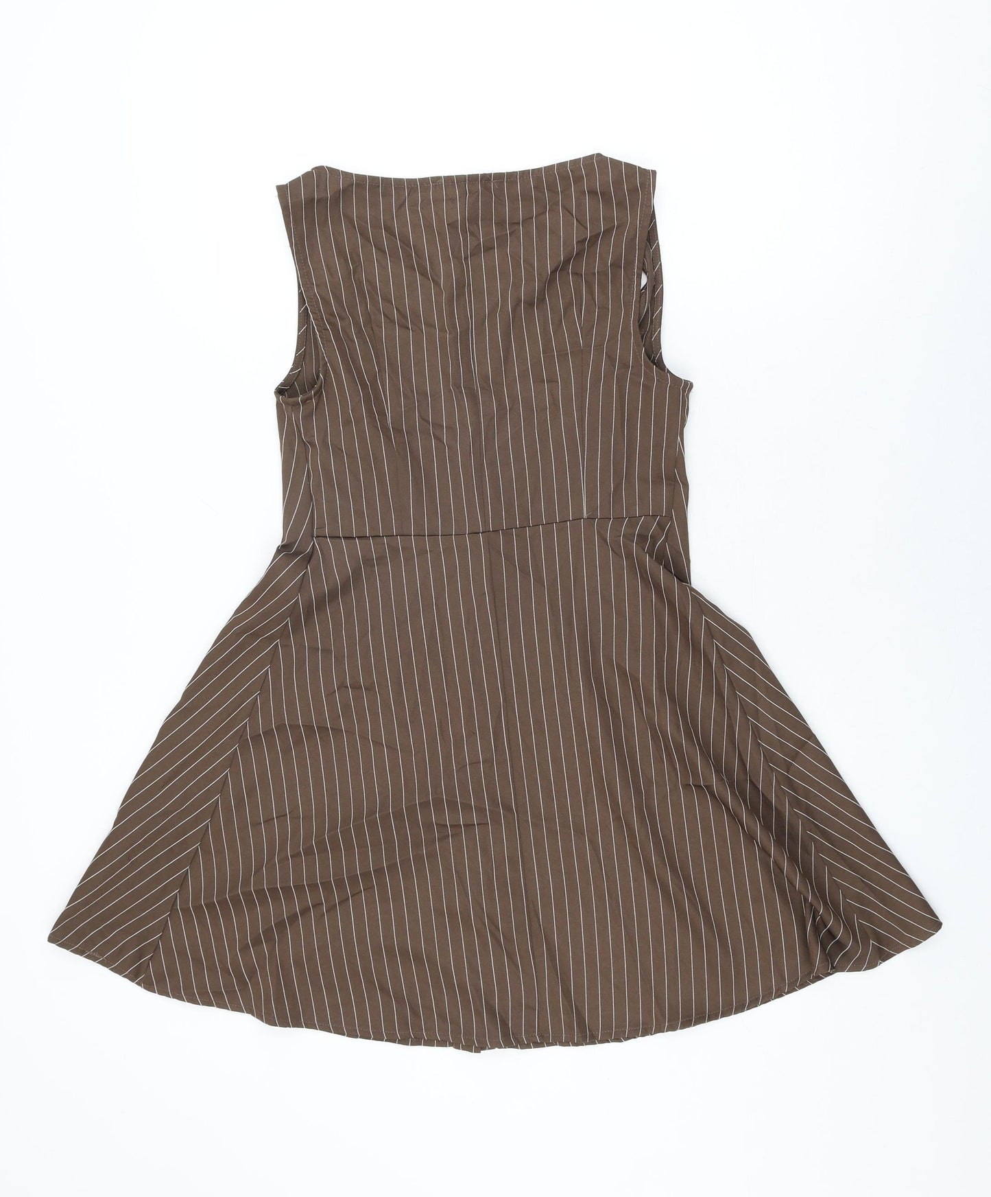 Cider Womens Brown Striped Polyester Skater Dress Size S Scoop Neck Button