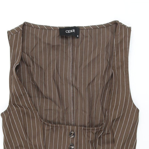 Cider Womens Brown Striped Polyester Skater Dress Size S Scoop Neck Button