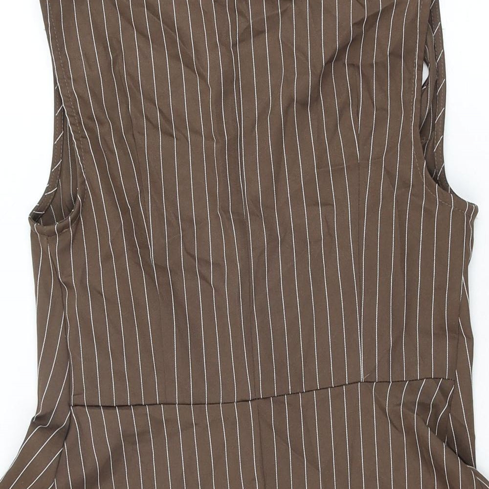 Cider Womens Brown Striped Polyester Skater Dress Size S Scoop Neck Button
