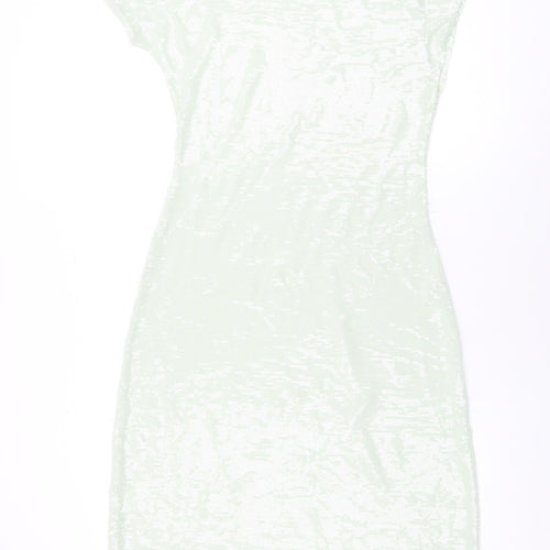 Zara Womens Green Polyester Shift Size S One Shoulder Pullover - Sequins