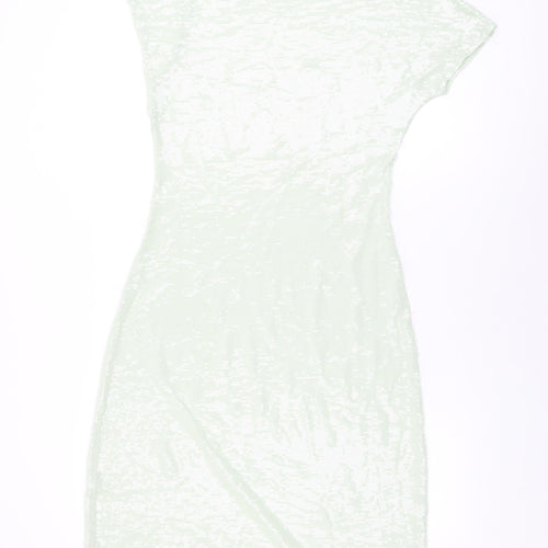 Zara Womens Green Polyester Shift Size S One Shoulder Pullover - Sequins