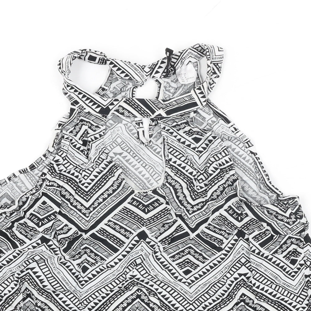 H&M Womens White Geometric Viscose Cropped T-Shirt Size 8 Round Neck