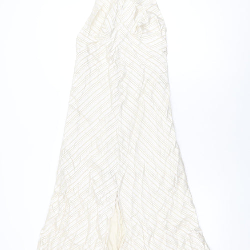 Topshop Womens Beige Striped Viscose A-Line Size 10 Halter Zip