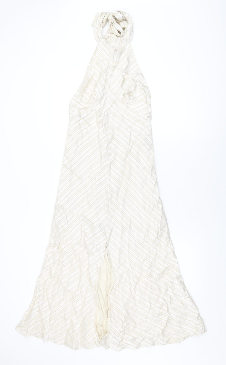 Topshop Womens Beige Striped Viscose A-Line Size 10 Halter Zip