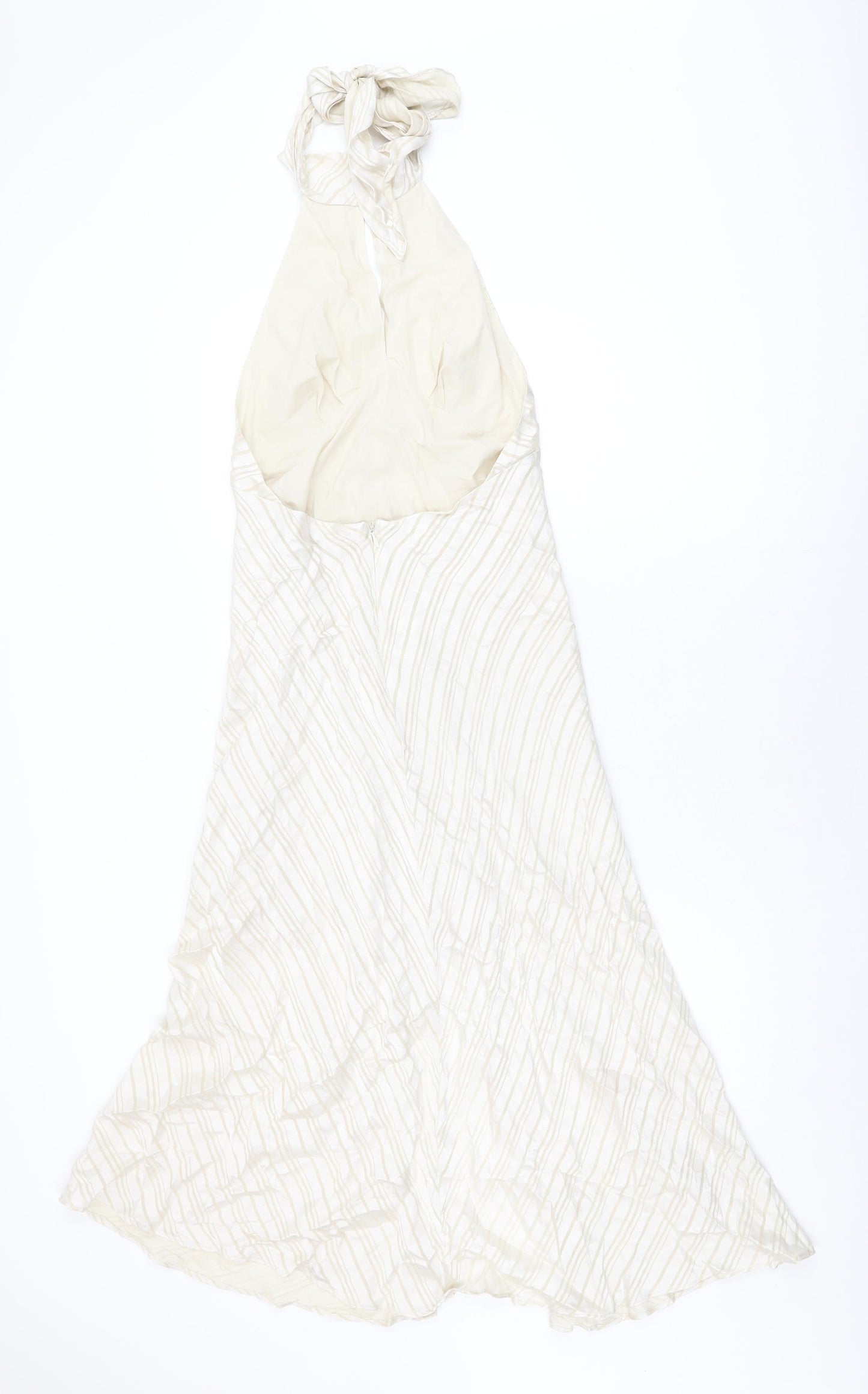 Topshop Womens Beige Striped Viscose A-Line Size 10 Halter Zip