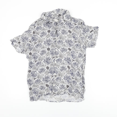 Debenhams Womens White Floral Viscose Basic Button-Up Size S Collared