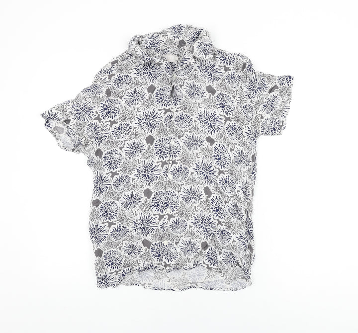 Debenhams Womens White Floral Viscose Basic Button-Up Size S Collared