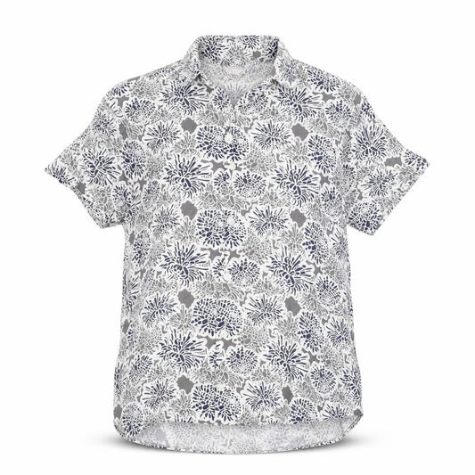 Front view of Debenhams women’s white floral viscose basic button-up, size S, collared