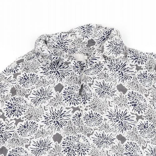 Debenhams Womens White Floral Viscose Basic Button-Up Size S Collared