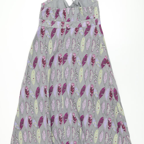 White Stuff Womens Grey Geometric Cotton Maxi Size 14 V-Neck Zip