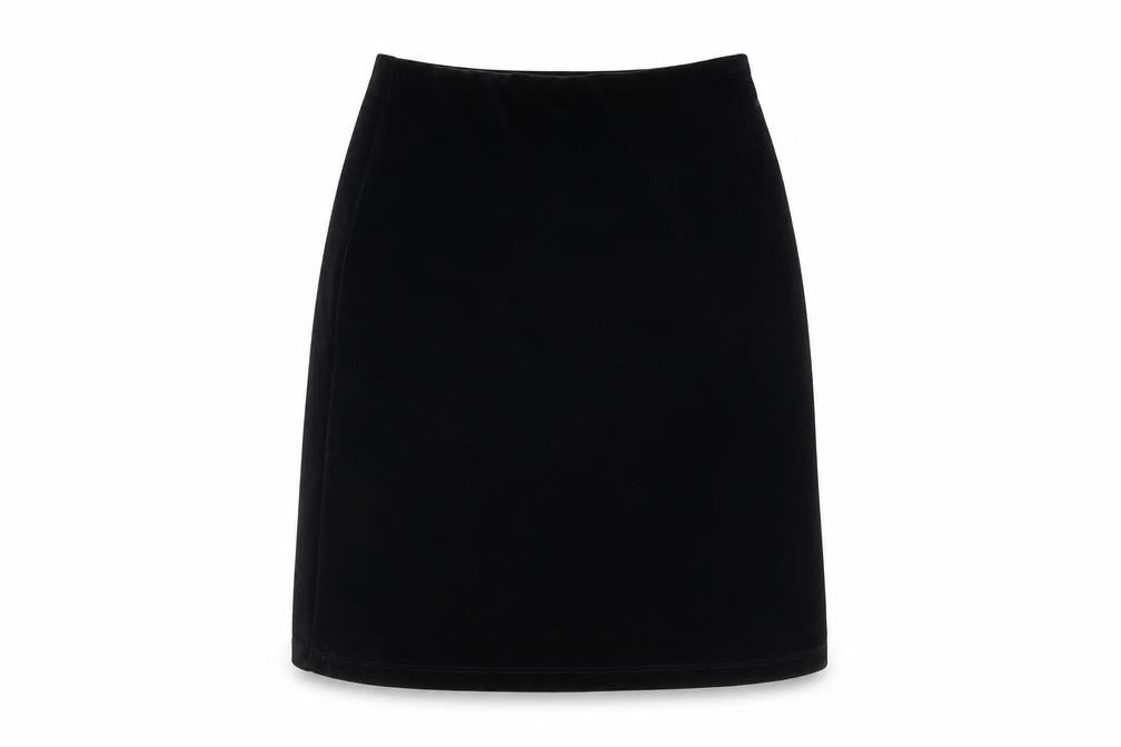 Front view of Marks & Spencer women’s black polyester a-line skirt, size UK 10