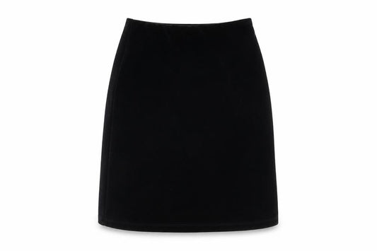 Front view of Marks & Spencer women’s black polyester a-line skirt, size UK 10
