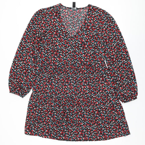 New Look Womens Black Floral Polyester Shift Size 10 V-Neck Pullover