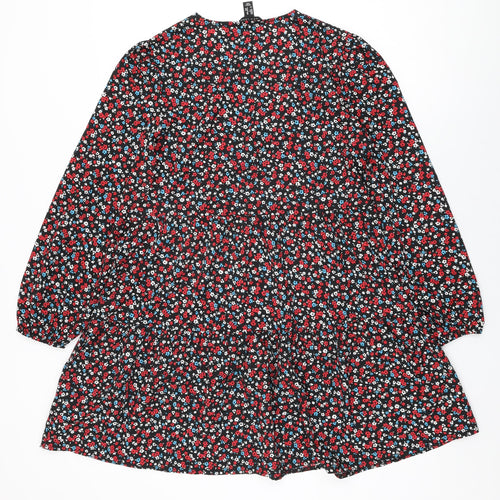 New Look Womens Black Floral Polyester Shift Size 10 V-Neck Pullover