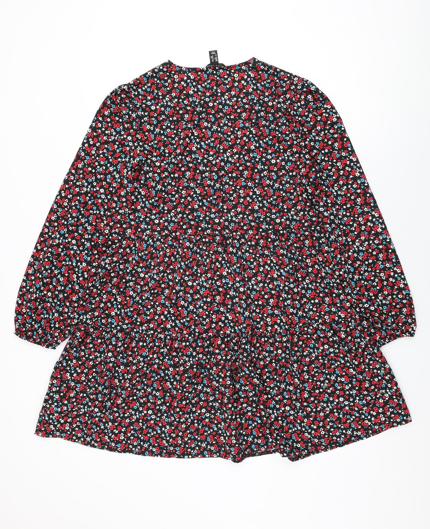 New Look Womens Black Floral Polyester Shift Size 10 V-Neck Pullover