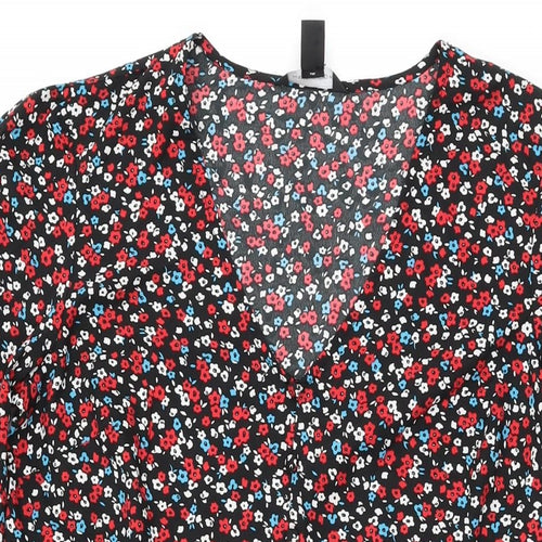 New Look Womens Black Floral Polyester Shift Size 10 V-Neck Pullover