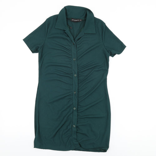 Just Your Outfit Womens Green Polyester Bodycon Size M Collared Button