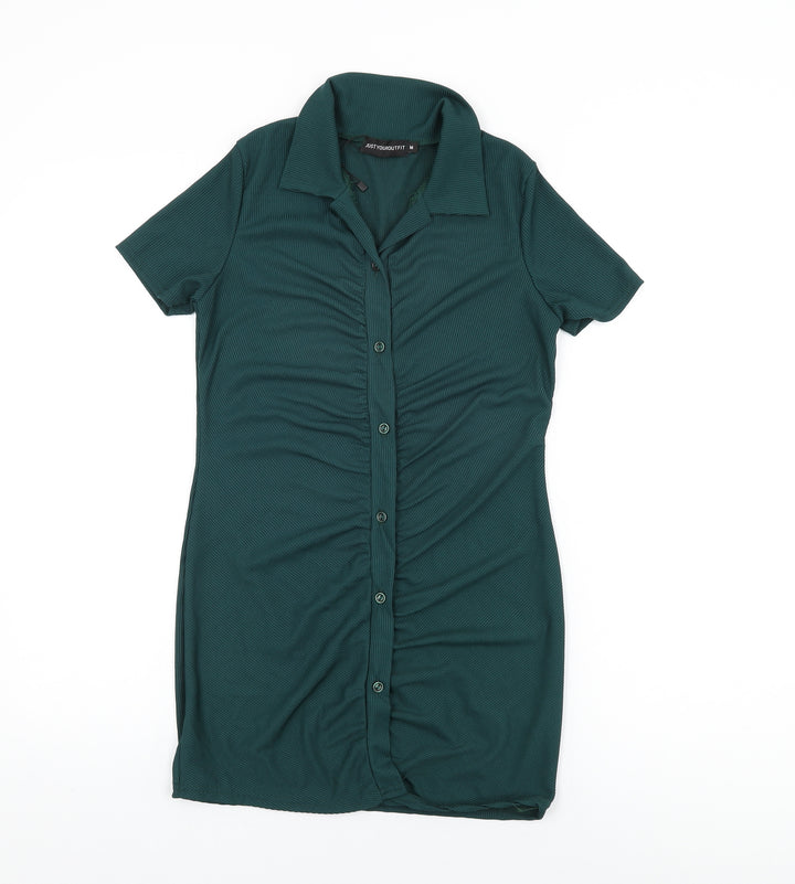 Just Your Outfit Womens Green Polyester Bodycon Size M Collared Button