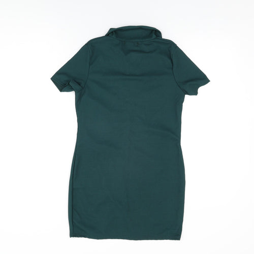 Just Your Outfit Womens Green Polyester Bodycon Size M Collared Button