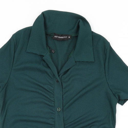 Just Your Outfit Womens Green Polyester Bodycon Size M Collared Button