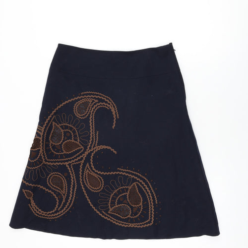 NEXT Womens Black Geometric Wool Swing Skirt Size 12 Zip