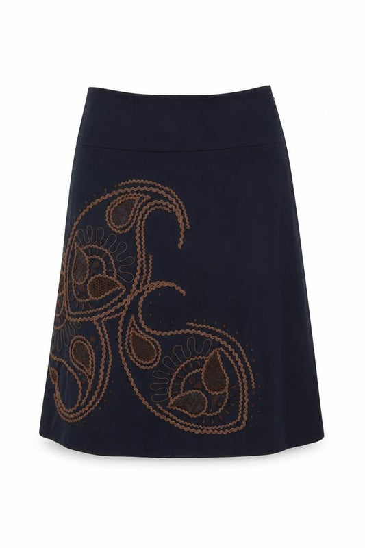 Front view of Next women’s black geometric wool swing skirt, size UK 12, zip
