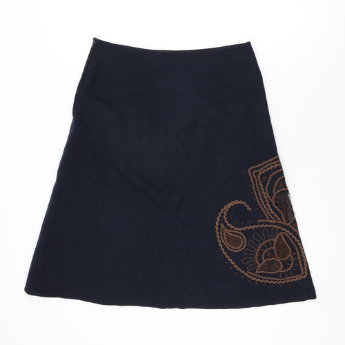 NEXT Womens Black Geometric Wool Swing Skirt Size 12 Zip