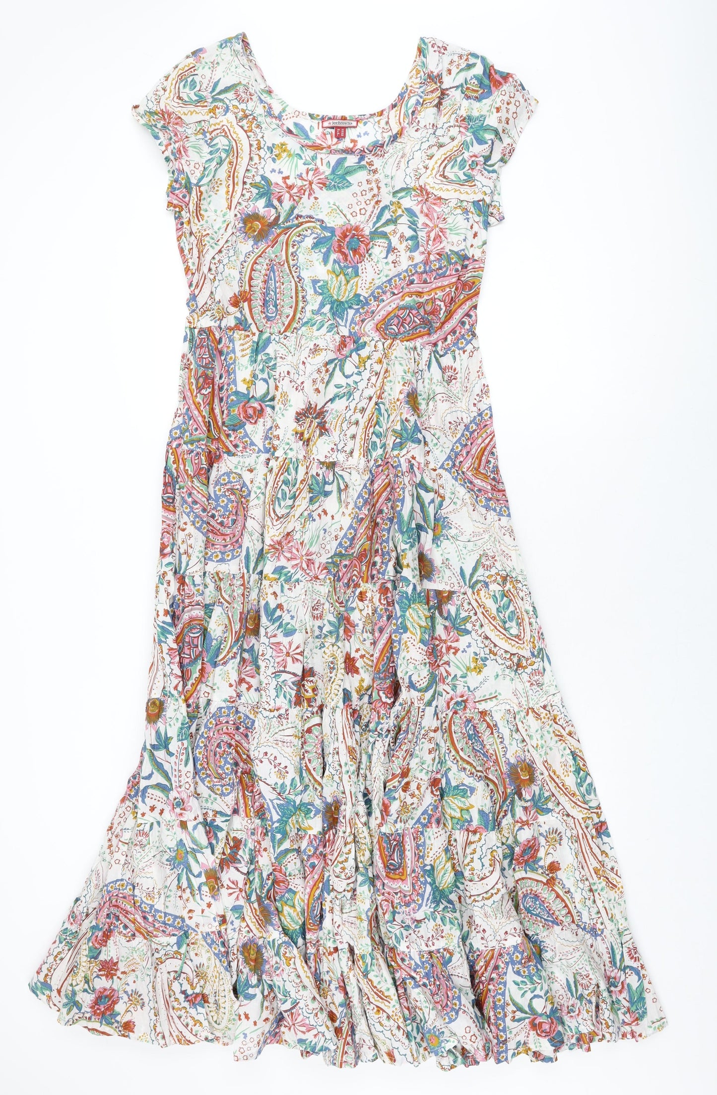Joe Browns Womens White Paisley Cotton Maxi Size 12 Scoop Neck Pullover