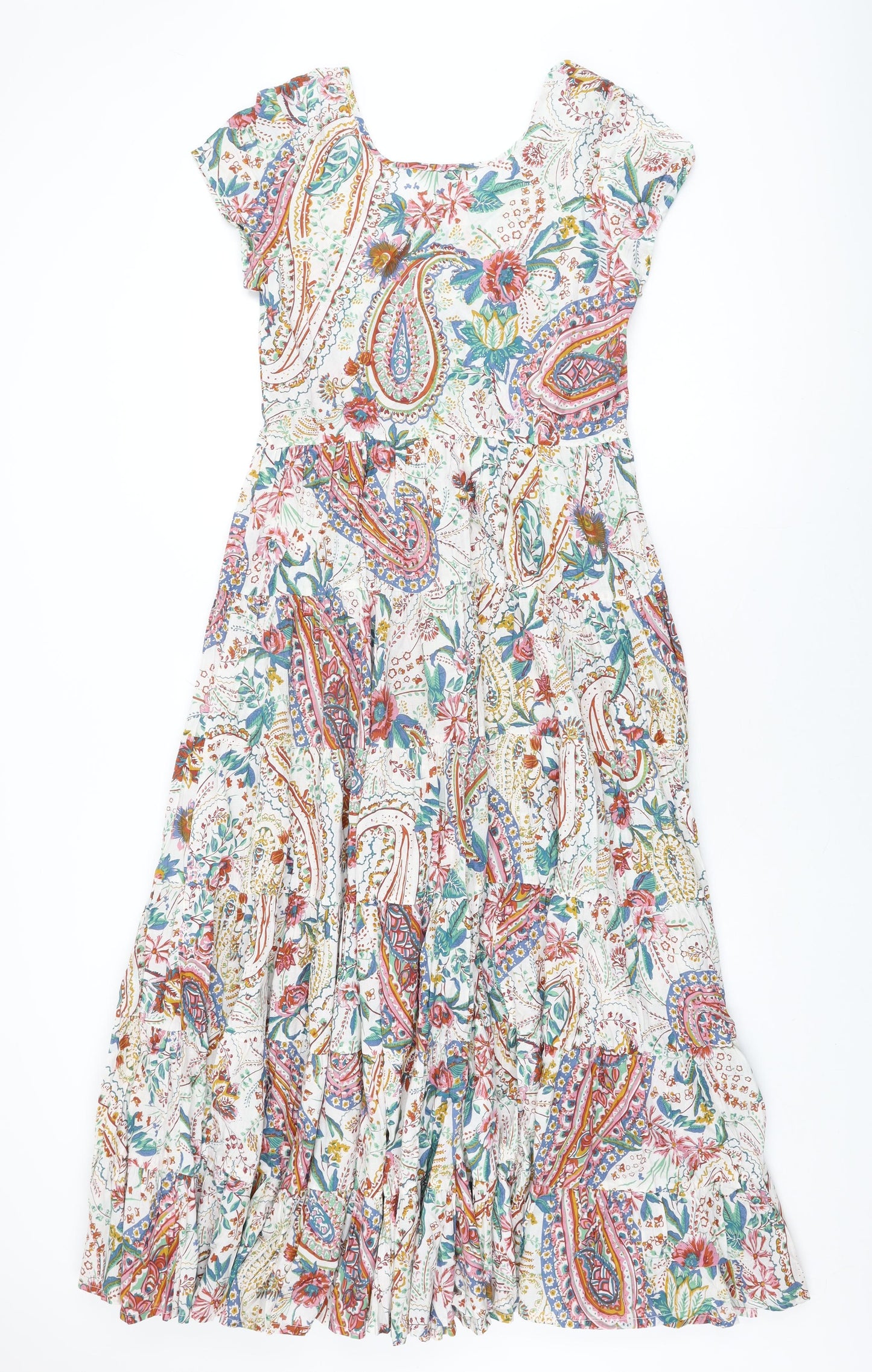 Joe Browns Womens White Paisley Cotton Maxi Size 12 Scoop Neck Pullover