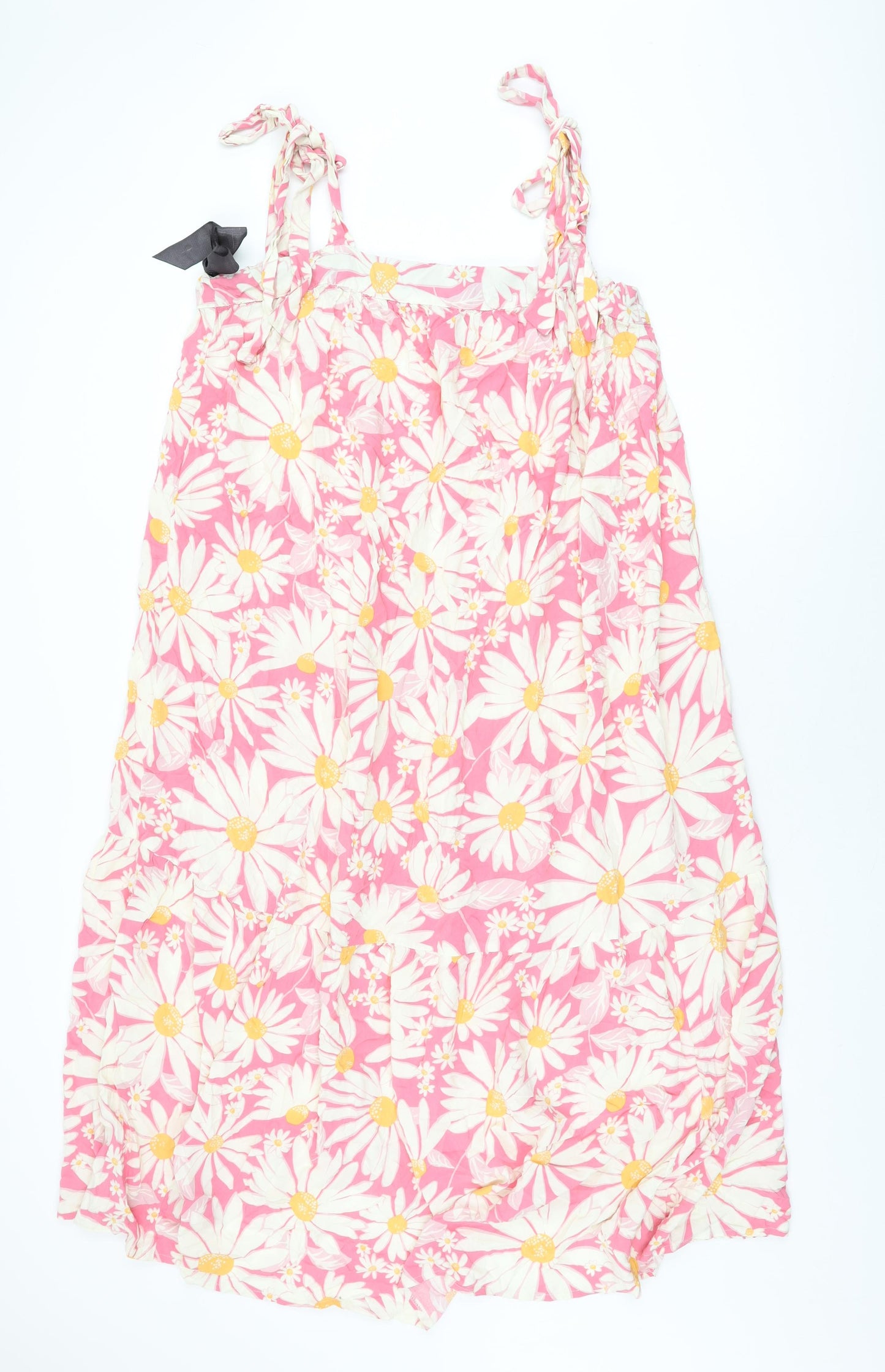 New Look Womens Pink Floral Viscose Shift Size 22 Square Neck Tie