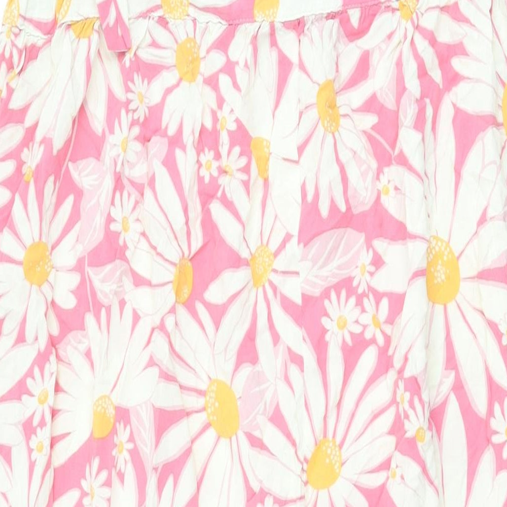 New Look Womens Pink Floral Viscose Shift Size 22 Square Neck Tie