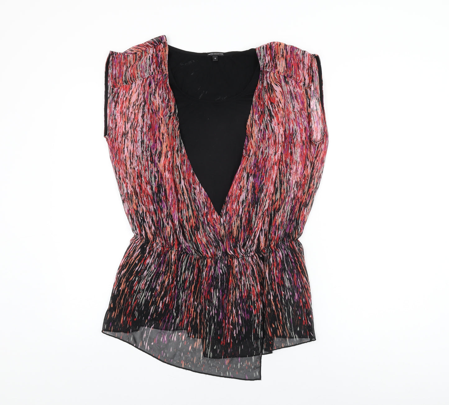 Marks and Spencer Womens Black Geometric Polyester Basic Blouse Size 12 Round Neck