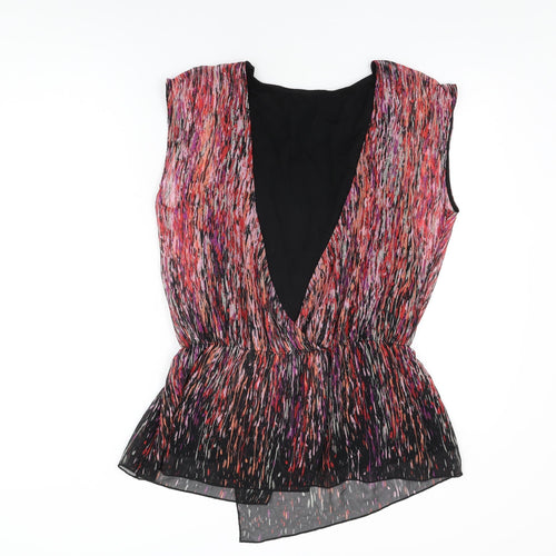Marks and Spencer Womens Black Geometric Polyester Basic Blouse Size 12 Round Neck