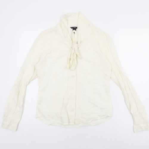 H&M Womens Ivory Viscose Basic Button-Up Size 10 Round Neck