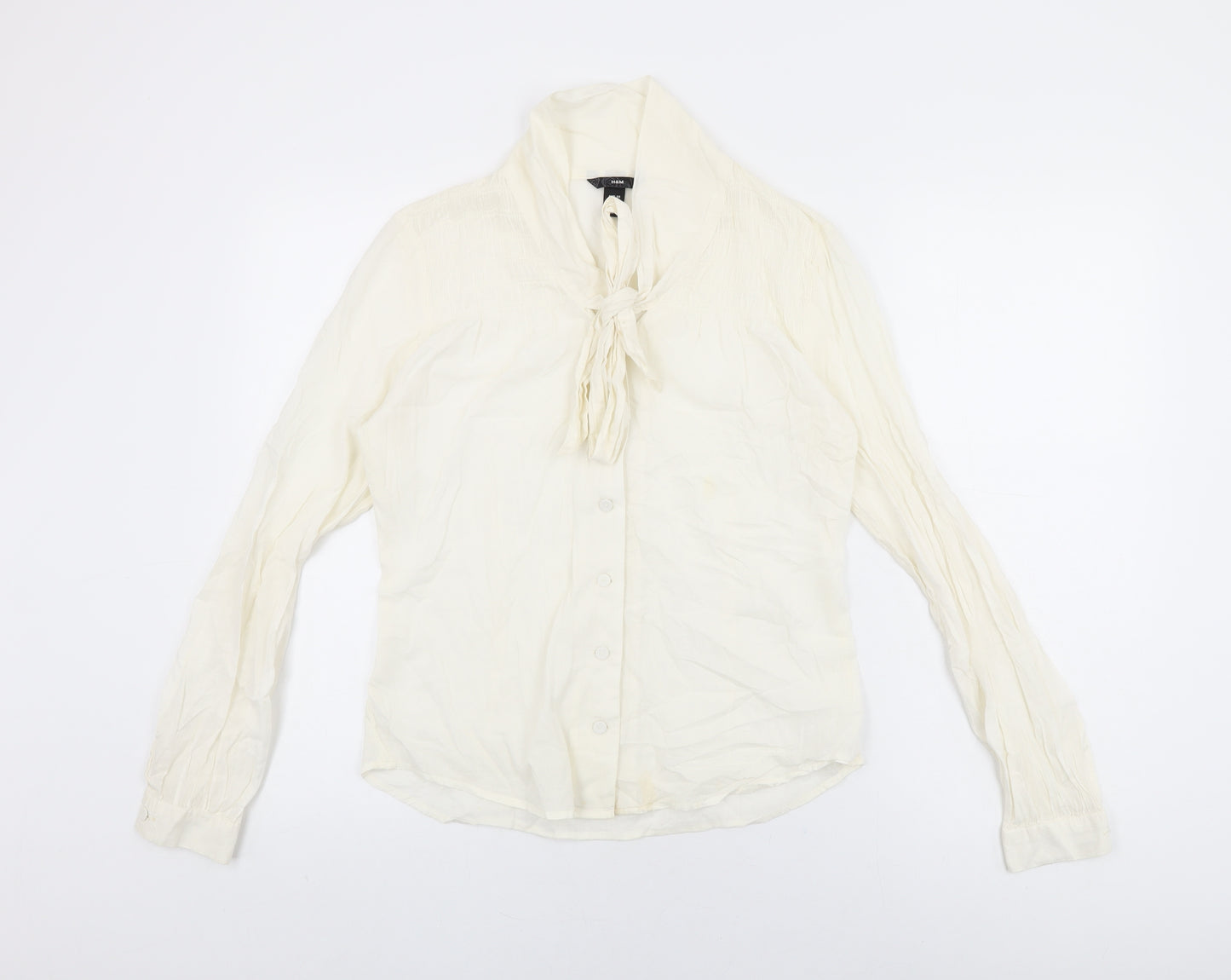 H&M Womens Ivory Viscose Basic Button-Up Size 10 Round Neck