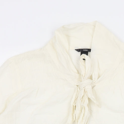 H&M Womens Ivory Viscose Basic Button-Up Size 10 Round Neck