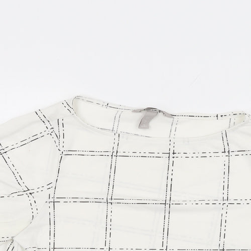 H&M Womens White Geometric Polyester Basic T-Shirt Size S Round Neck