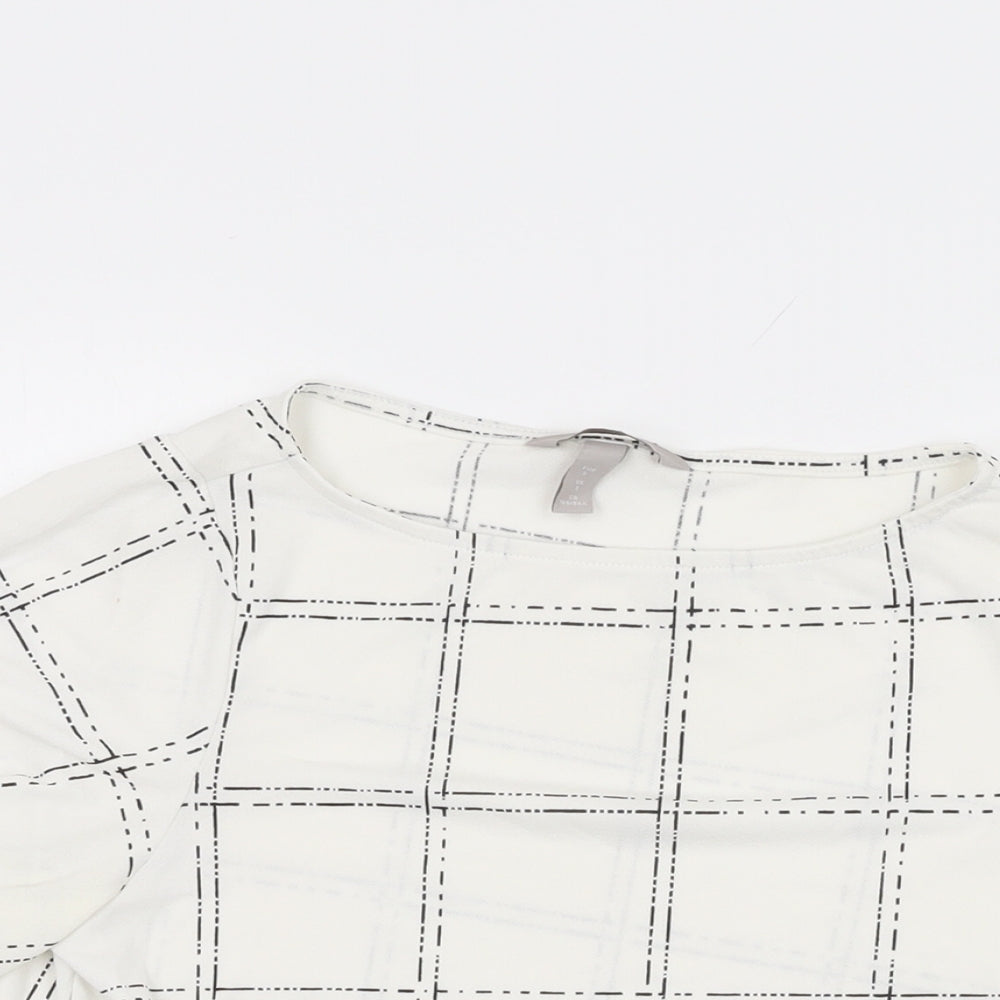 H&M Womens White Geometric Polyester Basic T-Shirt Size S Round Neck