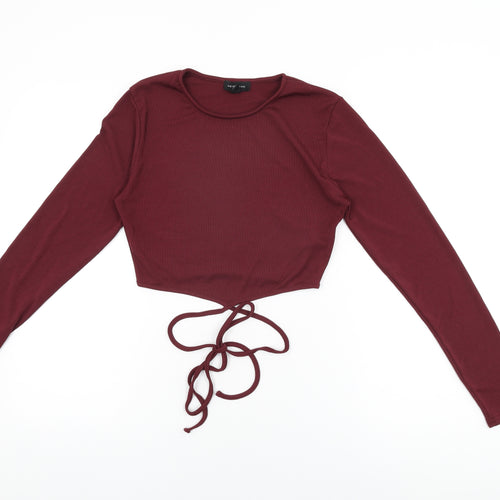 New Look Womens Red Polyester Cropped T-Shirt Size 14 Round Neck