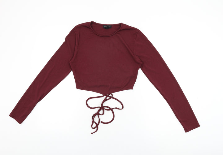 New Look Womens Red Polyester Cropped T-Shirt Size 14 Round Neck