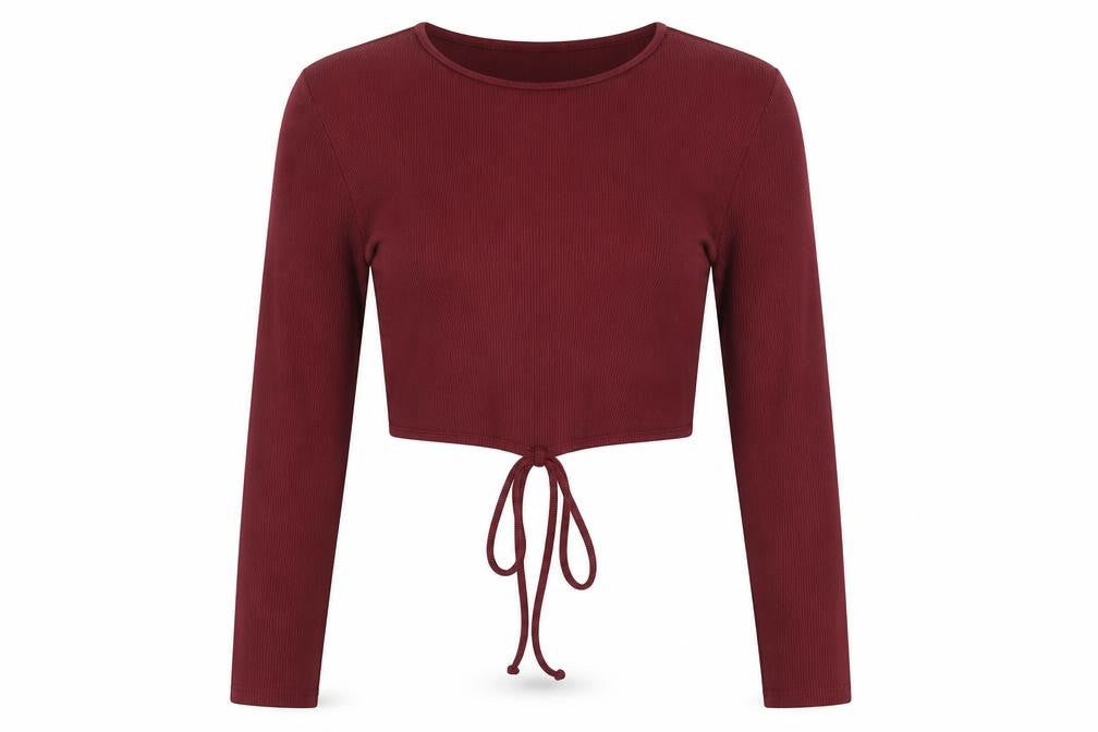 Front view of New Look women’s red polyester cropped t-shirt, size UK 14, round neck